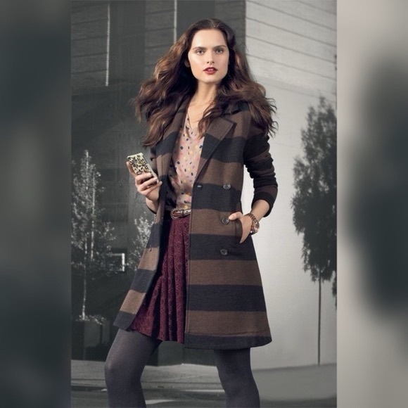 Splendid Long Double Breasted Cotton Blend Striped Coat Jacket SMALL - Picture 1 of 7